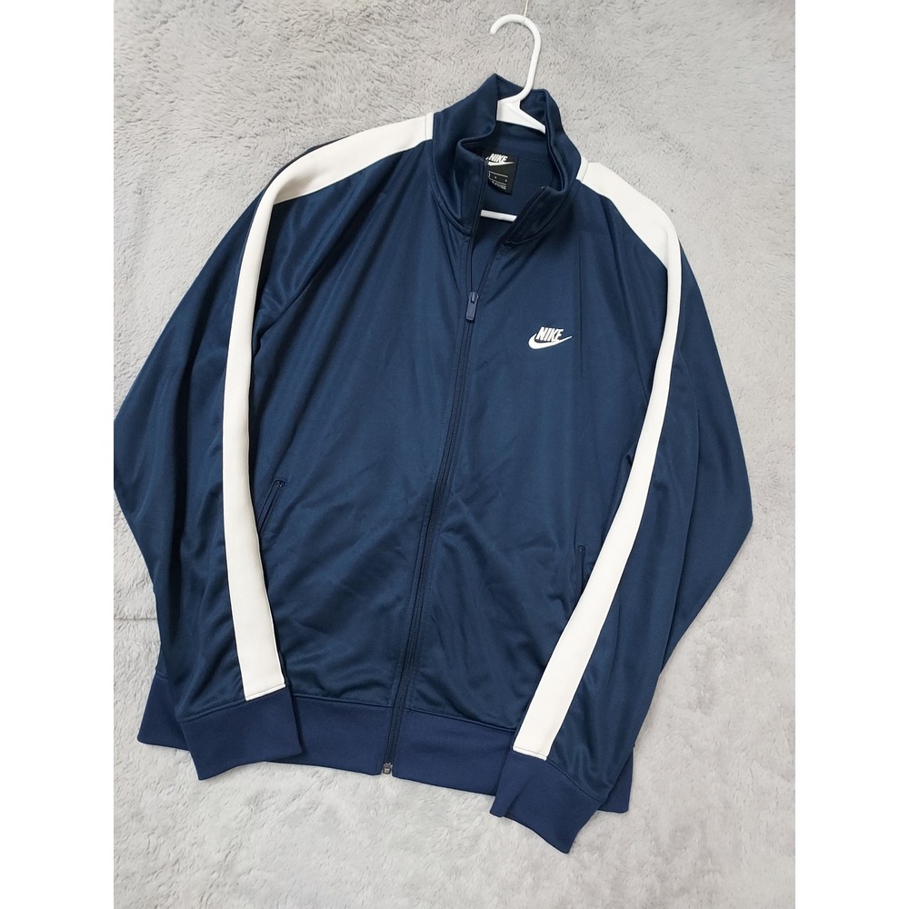 Nike Track Jacket Mens Large N98 Sportswear Striped Full Zip Navy Blue Jersey